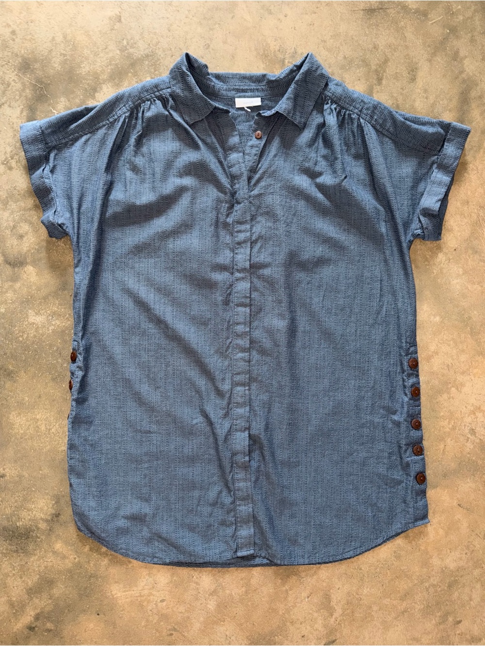Pure Jill J.Jill Blue Textured Cotton Shirt Dress L Relaxed Coastal Lagonlook